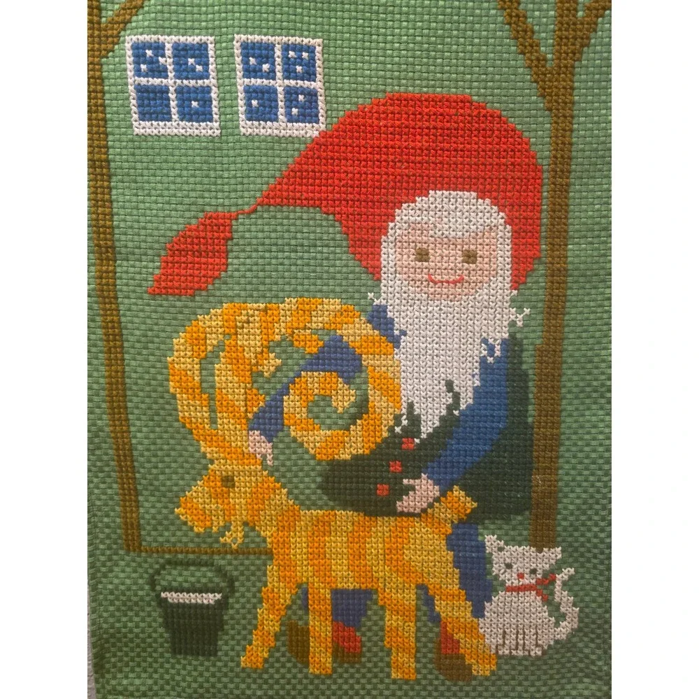 Large Vintage Elf Gnome Scandinavian Nordic Christmas Needlework Wall Hanging